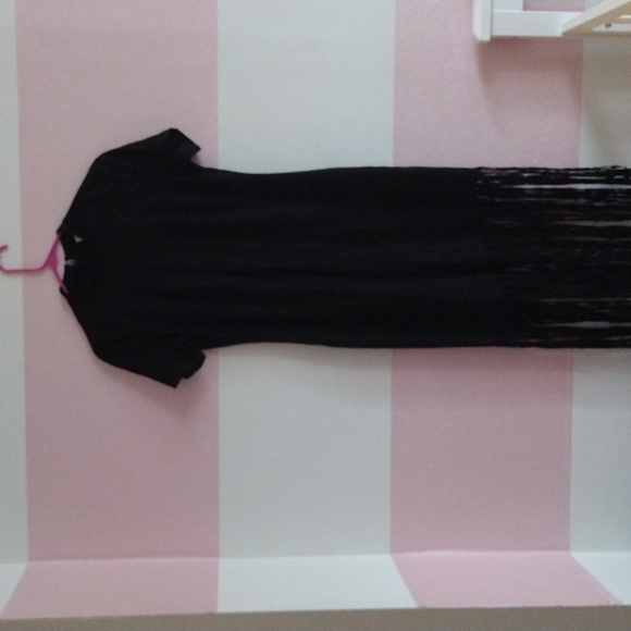New York & Co Black Mock Neck Fringe Dress - Picture 3 of 6